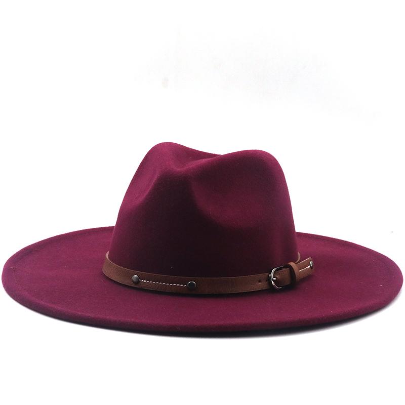 Simple 9.5CM Women Men Big Wide Brim Wool Fedora Hat British Style Winter Gentleman Elegant Lady Jazz Church Hats