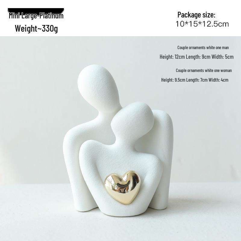 Nordic Luxury Mini Ceramic Heart Couple Ornament for Home Decor
