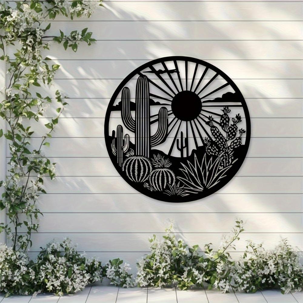 Minimalist Cactus Sunset Sand Metal Wall Art, Durable Outdoor Sign Home Party Decor Classic Hanging