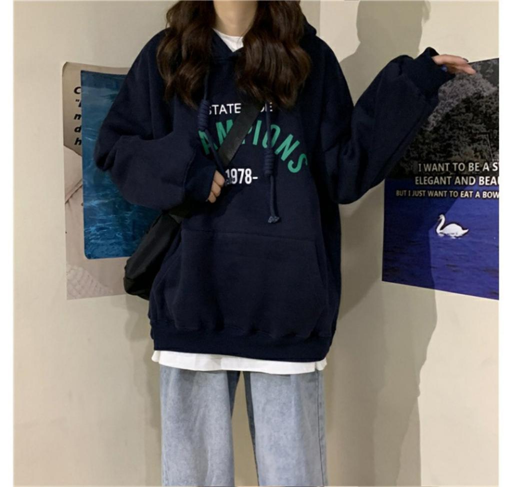 Hooded Sweater Women's Tide 2025 Autumn New Korean Version of Letter Velvet Student Loose Top Women's Clothing