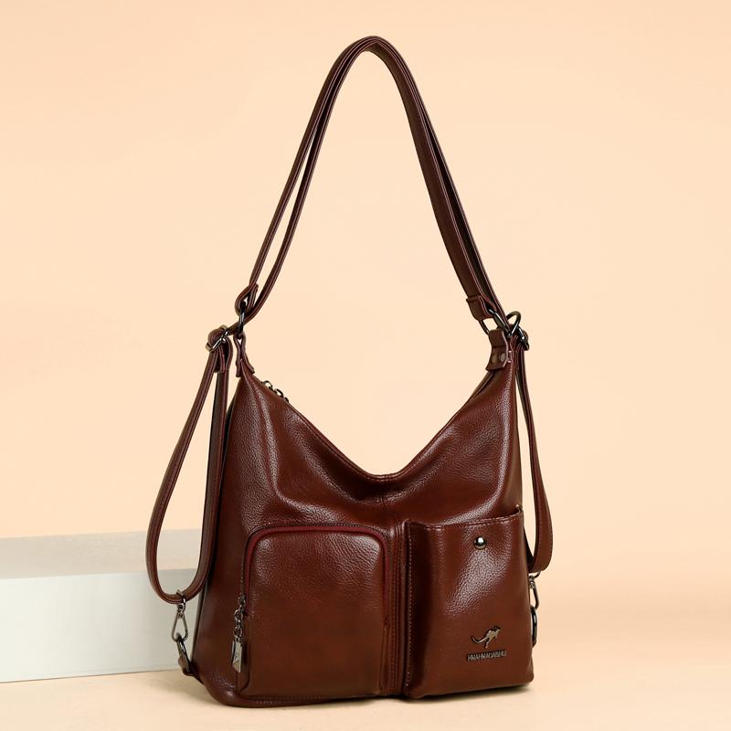 Women's Multi-Compartment Zipper Tote Bag PU Shoulder Bag