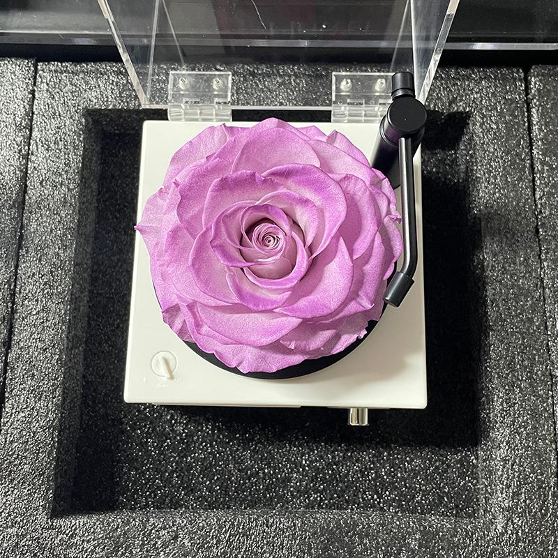 Romantic Eternal Forever Rose Gramophone Player Rotating Mechanical Bluetooth Speaker Preserved Roses Crystal Music Box Luxury Medium