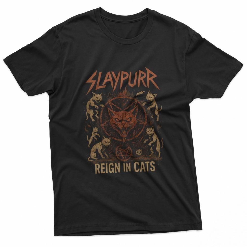 

Angry Cat Reign in Fire Occult Heavy Metal TShirt Unisex T-Shirt XXL