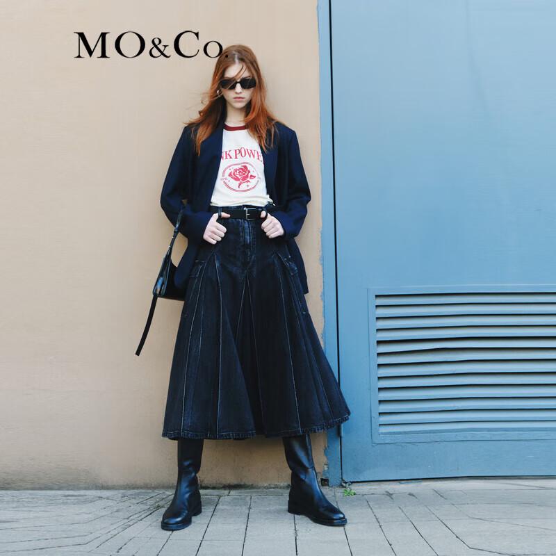 MO&Co. High-Waist A-Line Pleated Denim Skirt M 165