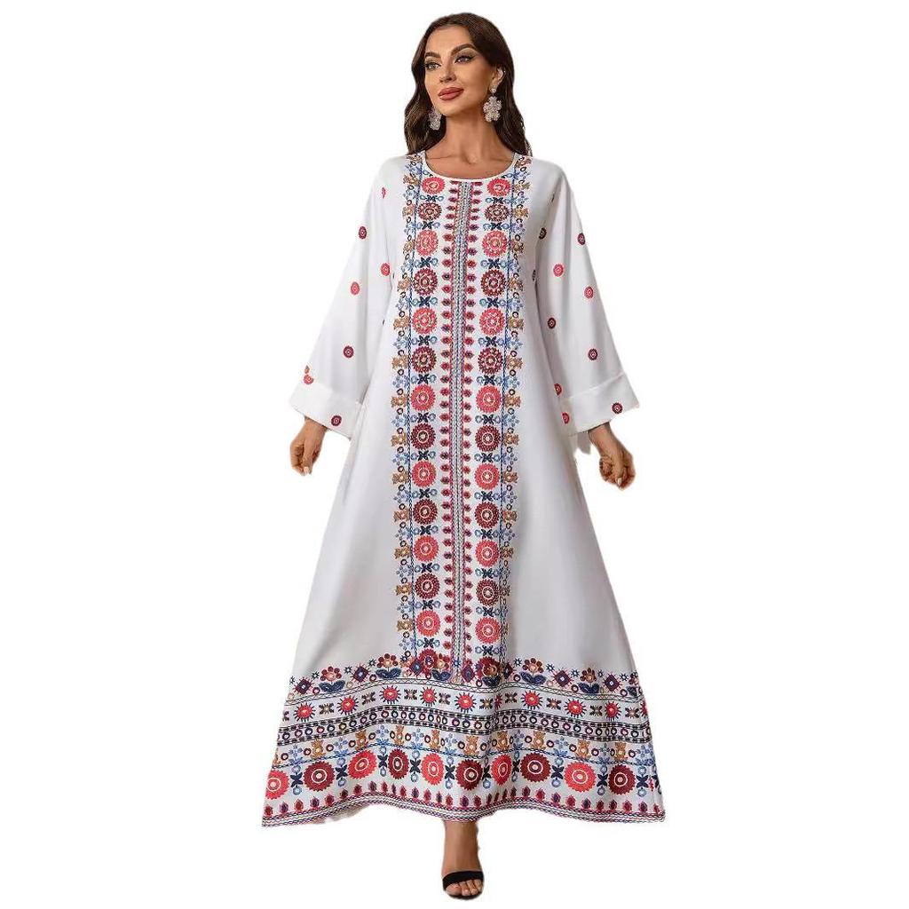 ZD028 Elegantes Perlenbesetztes Muslimisches Ethnokleid Lang mit Heißfolienprägung