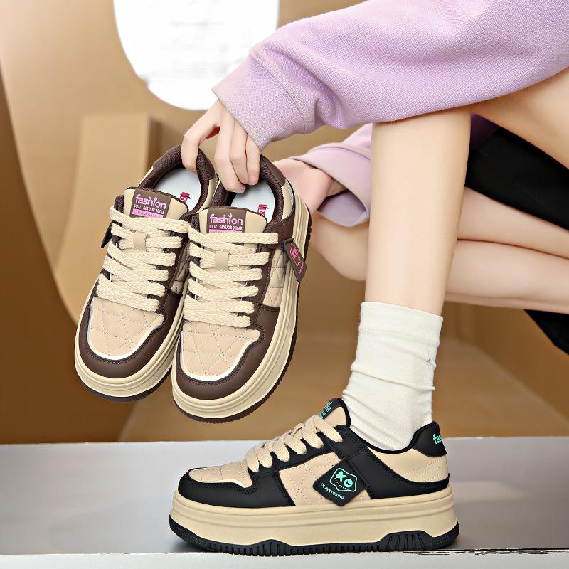 Dámské zimní nové sportovní boty s tlustou podrážkou a fleecovou podšívkou, ležérní, kostkované, s rozpuštěnou podrážkou