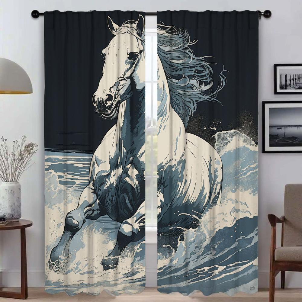 Horse Curtains for Living Room Curtain Partition Halloween Decoration Home Interior Curtains 2 Pieces Tulle for Bedroom Shades