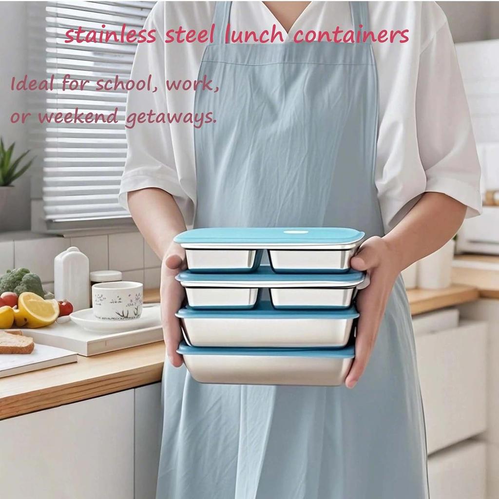 Reusable Stainless Steel Snack Containers with Lids, Stainless Steel Double Compartment Snack Box Containers Condiment Lunch Container with Lids, for