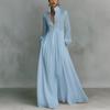 Women's Elegant Solid Color Maxi Dress Long Sleeve Button Down Pleated Long Dress for Spring/Summer