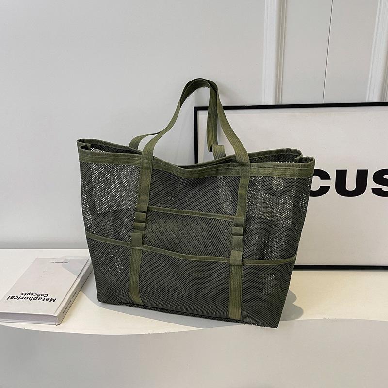 

Hollow Swimming Bag Large Capacity Makeup Storage Bag Women Multifunctial Mesh Shoulder Handbag Travel Transparent Beach Bags зелений