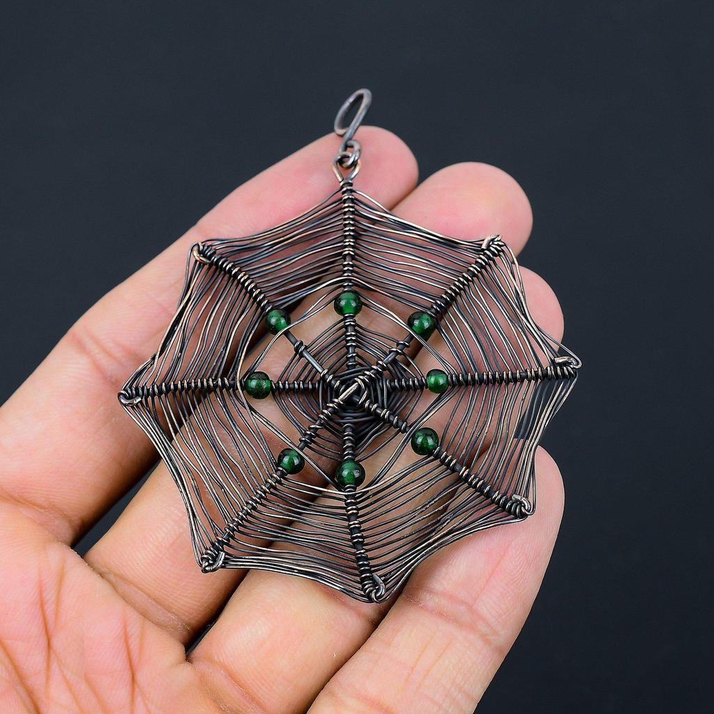 Spider Web Shaped Peridot Gemstone Pure Copper Wire Wrapped Handmade Pendant Jewelry For Gift