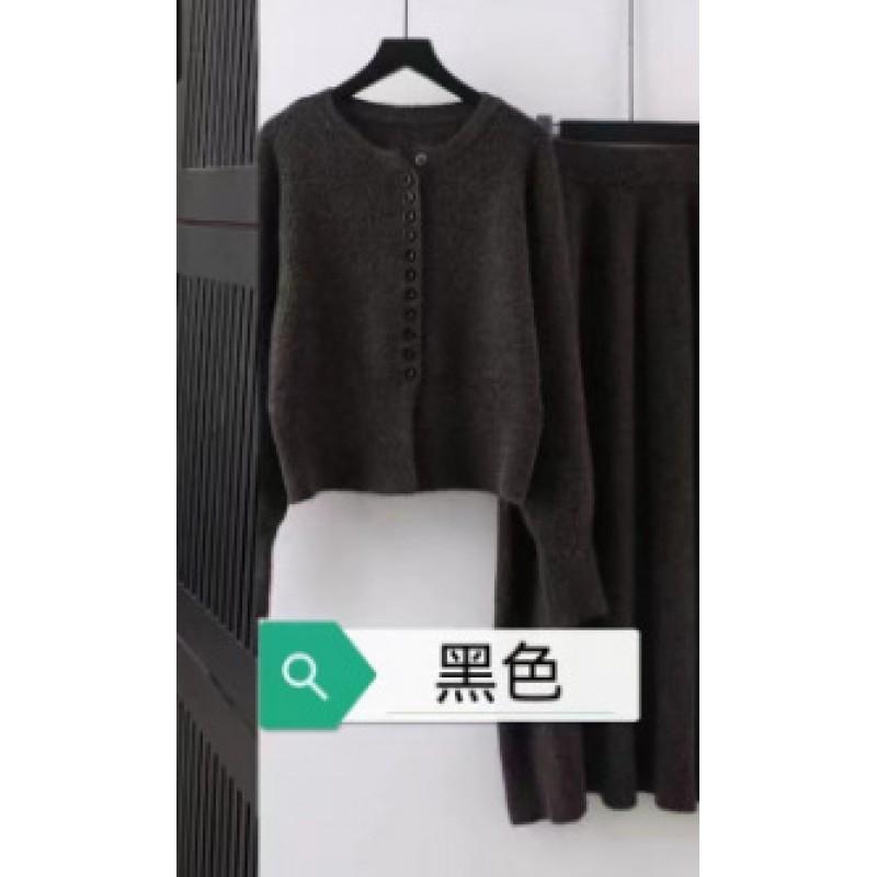 Womens Winter Solid Color Slim Fit Knit Cardigan High Waist Midi Skirt Set Elegant Casual Two Piece Outfit