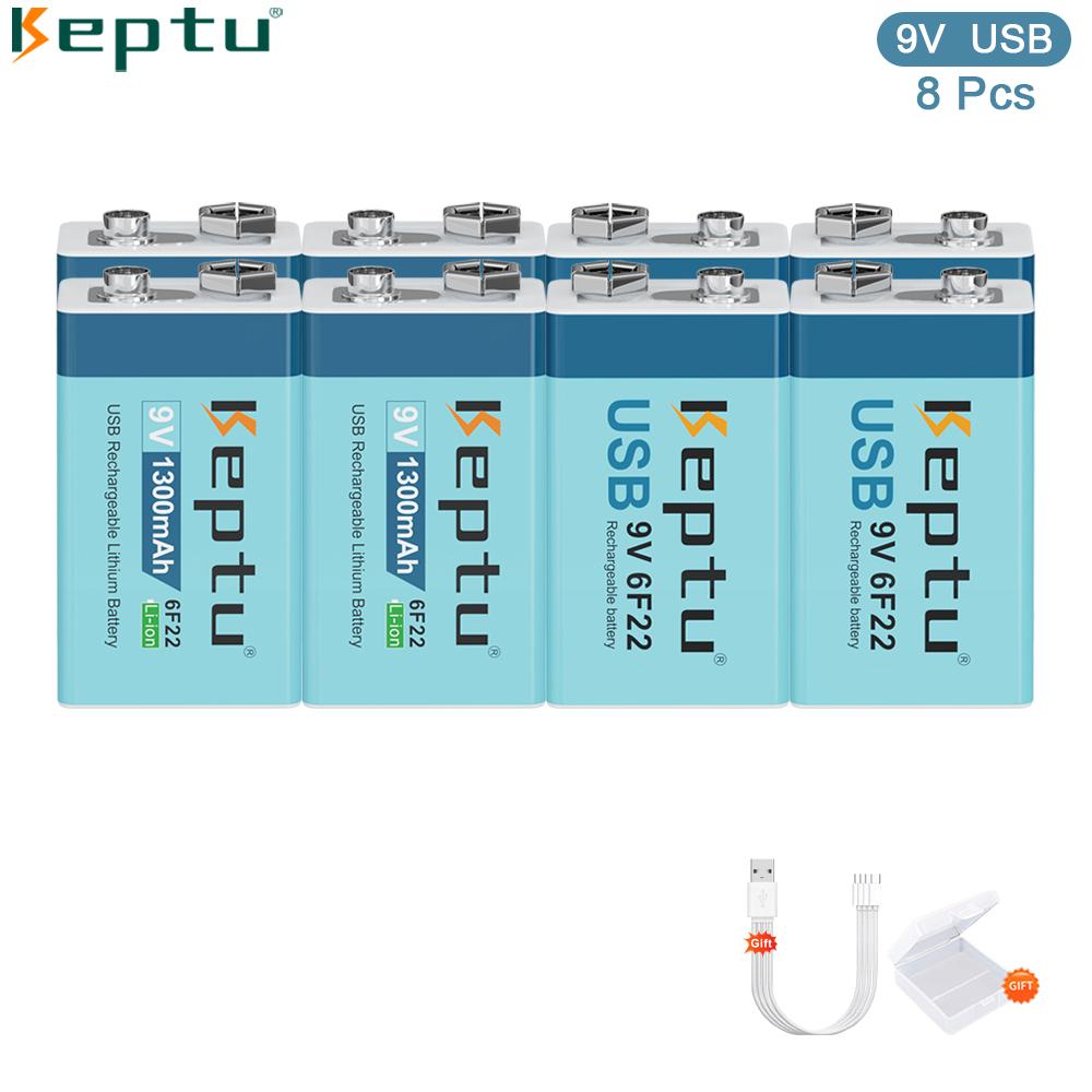 KEPTU 1300mAh 9V Li-ion Rechargeable Battery with Micro USB, 6F22 Lithium Battery for Wireless Microphone, RC Toys, and Gadgets