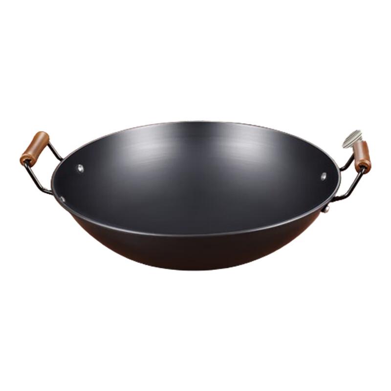 San Si Gang 36cm Pre-seasoned Double Handle Iron Wok with Glass Lid