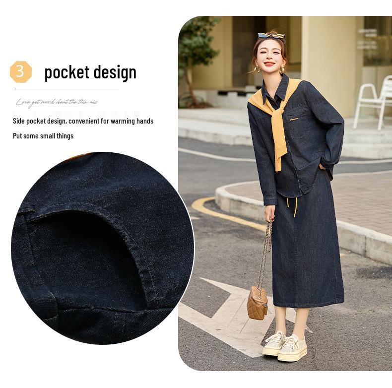 Modă de Primăvară 2025 Jachetă Denim & Fustă Midi cu Șal - Set din Trei Piese (CY8115)