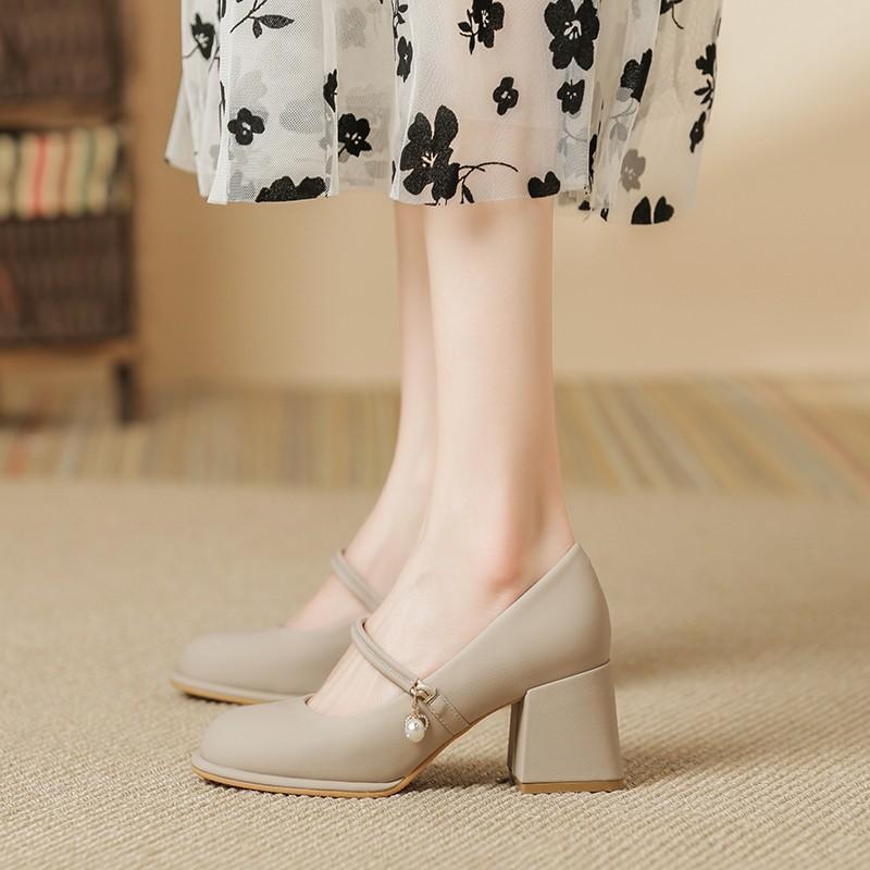 2025 Spring and Summer New French Small Fragrance Versatile High Heels Thick Heel Evening Shoes Mary Jane Women's Shoes Single Shoes