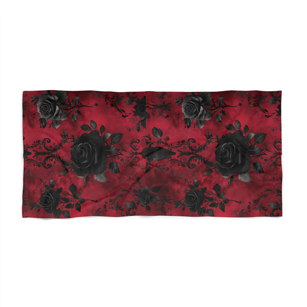 Gotisches Rosen-Strandtuch, Dunkles florales Goth-Design, Weiche Pooldecke für Strand & Urlaub