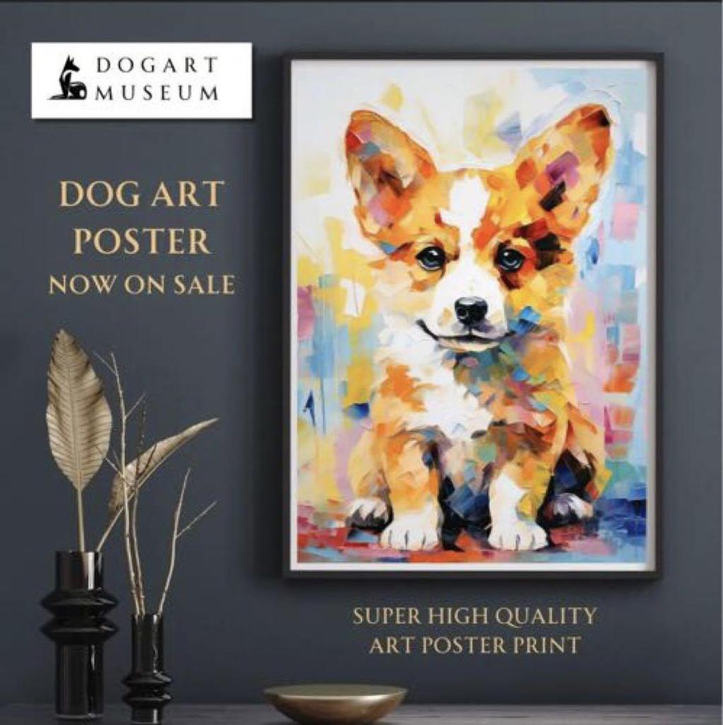 [USED] Gaze Welsh Corgi Art Poster Dog Painting Dog Illustration