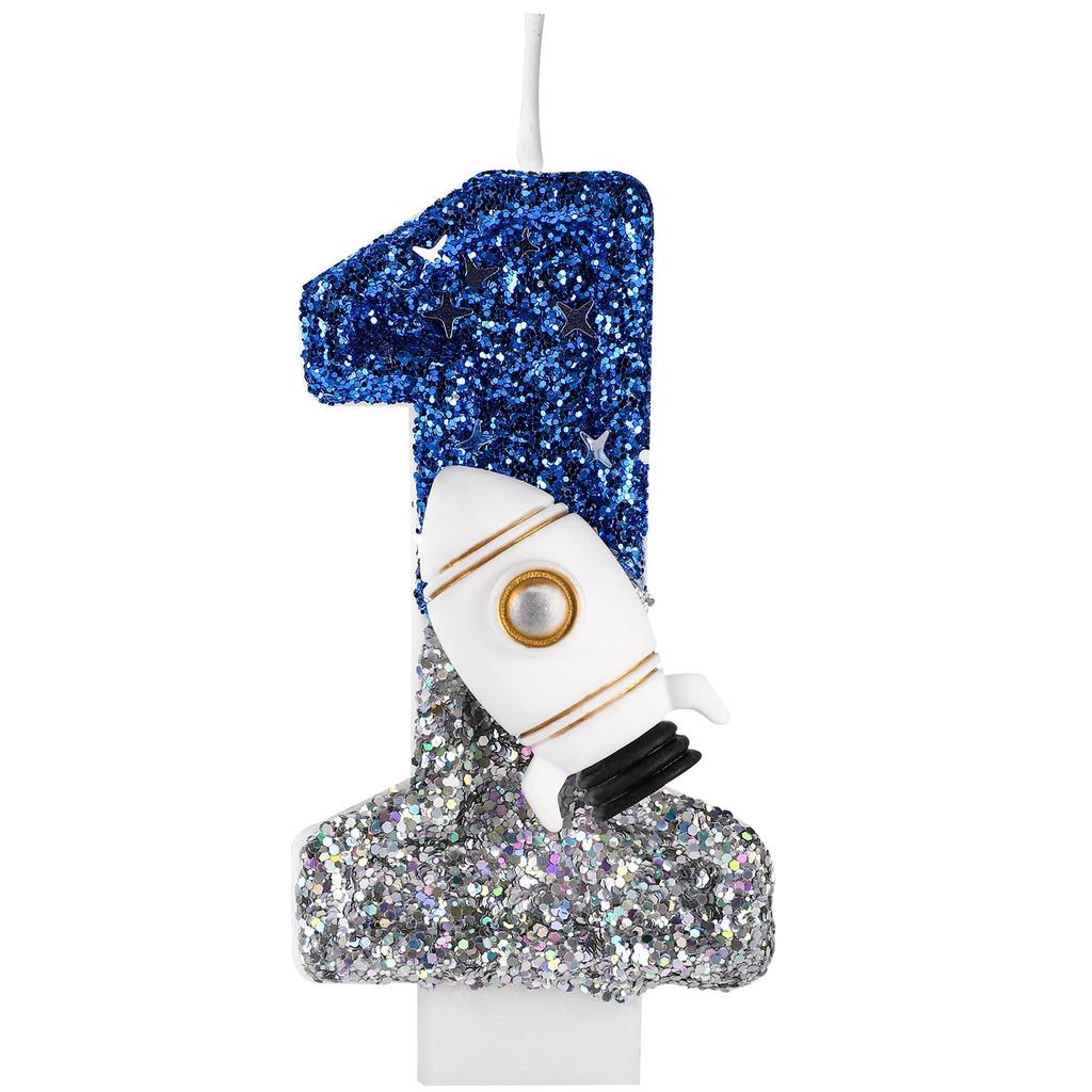 Spaceship Astronaut 0-9 Universe Sparkler Candle for Birthday Cake Boy, Topper for Party Decorations Anniversary Celebrations
