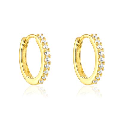 Elegant Pave Row Huggie Hoop Earrings - 925 Sterling Silver Yellow Plated