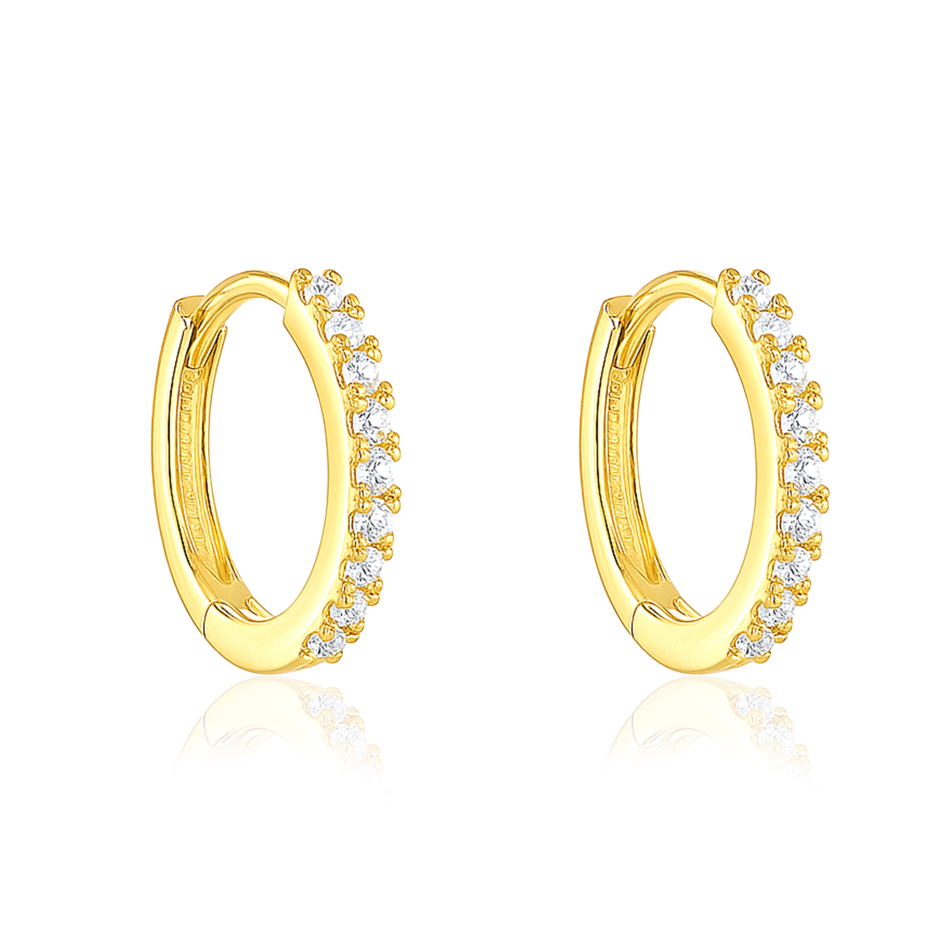 

Elegant Pavé Row Huggie Hoop Earrings - Sterling Silver Yellow Plated