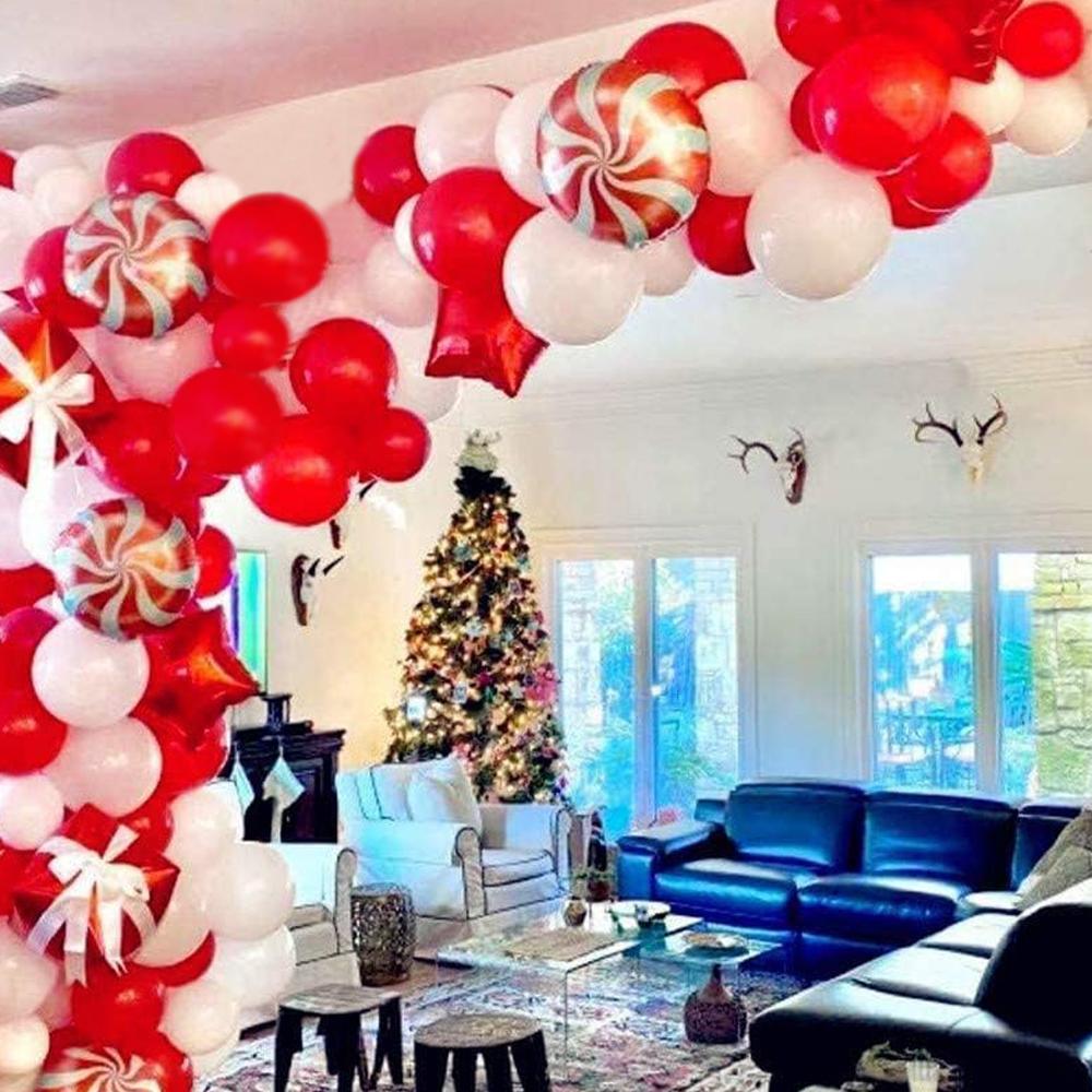Christmas Balloon Wreath Set with Christmas Red and White Balloon Candy Balloon Gift Box Balloon Christmas Party Decoration