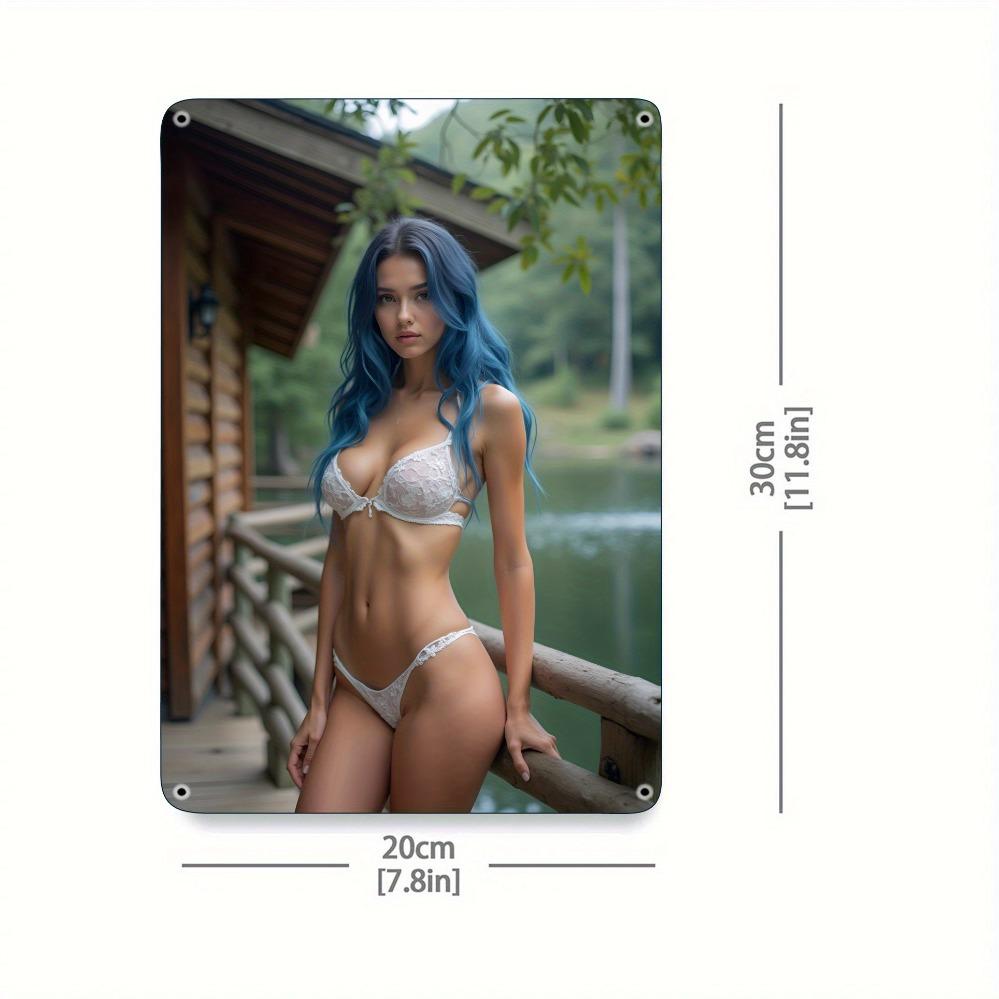 

Vintage Metal Wall Art - Elegant Girl in White Lingerie 8x12 Inch Iron Plaque, Pre-Drilled for Home Bar Café Garage Decor, Ha 20x30cm（7.8x11.8inch）