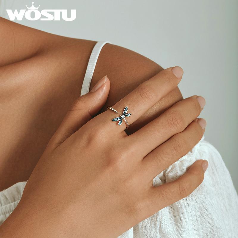 WOSTU Inel reglabil cu libelule retro rafinat din argint 925 pentru femei Bijuterii fine