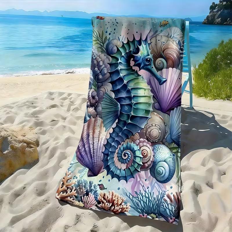 Cute Ocean Fish Starfish Beach Towel Underwater Cartoon Animal Print Towel Soft Absorbent Quick Dry Towel for Kids Girls