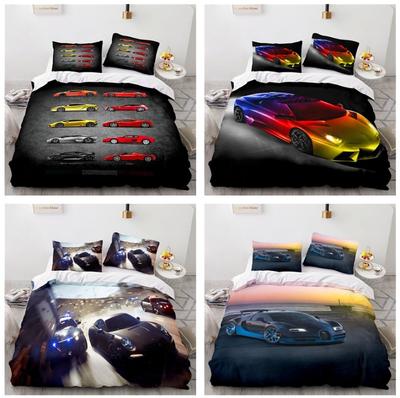 Sports Car Duvet Cover Sets Full Size,2/3 Piece Race Car Bedding Sets with Pillowcases for Teens Boys 2/3pcs Polyester Quilt Cover Gift