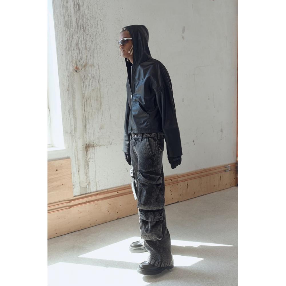 H M Baggy Cargo Jeans Dark deniM Grey