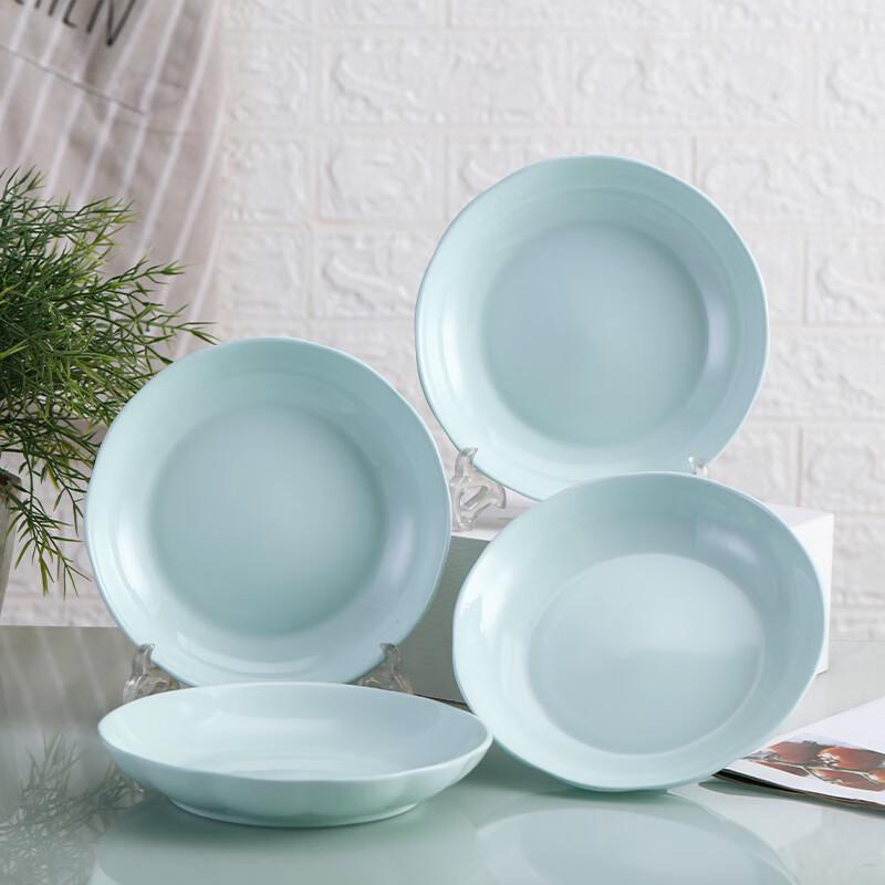 Nordic Style Jingdezhen Celadon Underglaze Ceramic Deep Dinner Plates, 8-Inch, 4-Pack