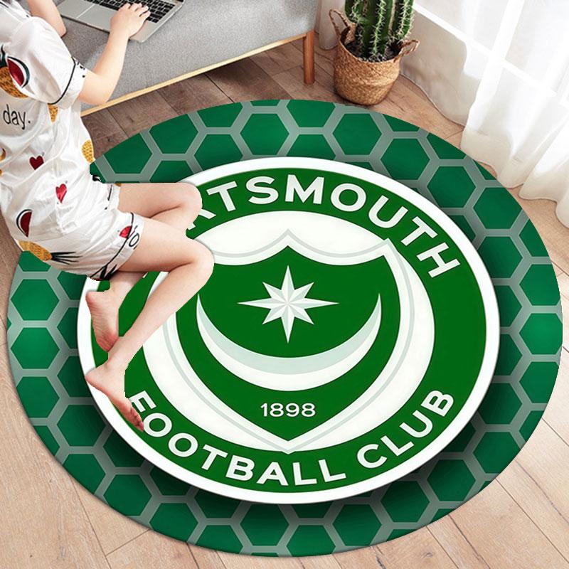 Portsmouth Football Club Round Area Rug,Carpet Rug for Living Room Bedroom Sofa Playroom Decor,Non-slip Floor Mat