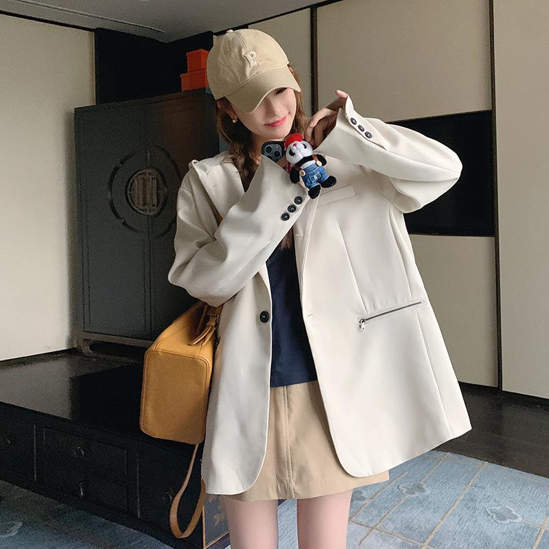 

Повседневный пиджак с капюшоном белого цвета для женщин, весна и осень, новый корейский стиль, маленький костюм S