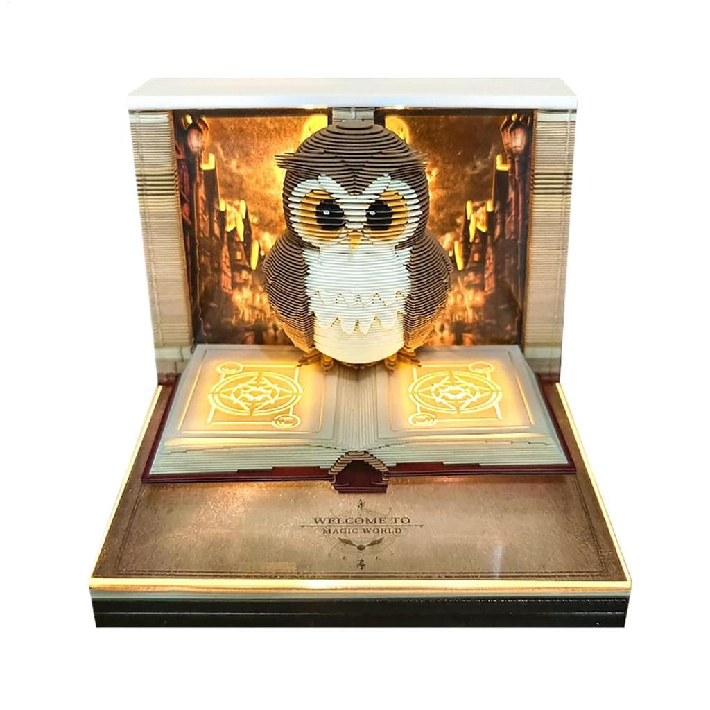 3D Time Piece Calendar 2026 3D Memo Pad Art Sticky Notes Owl-Shaped Tear Away Carving Time Piece Notepad New Year Gifts