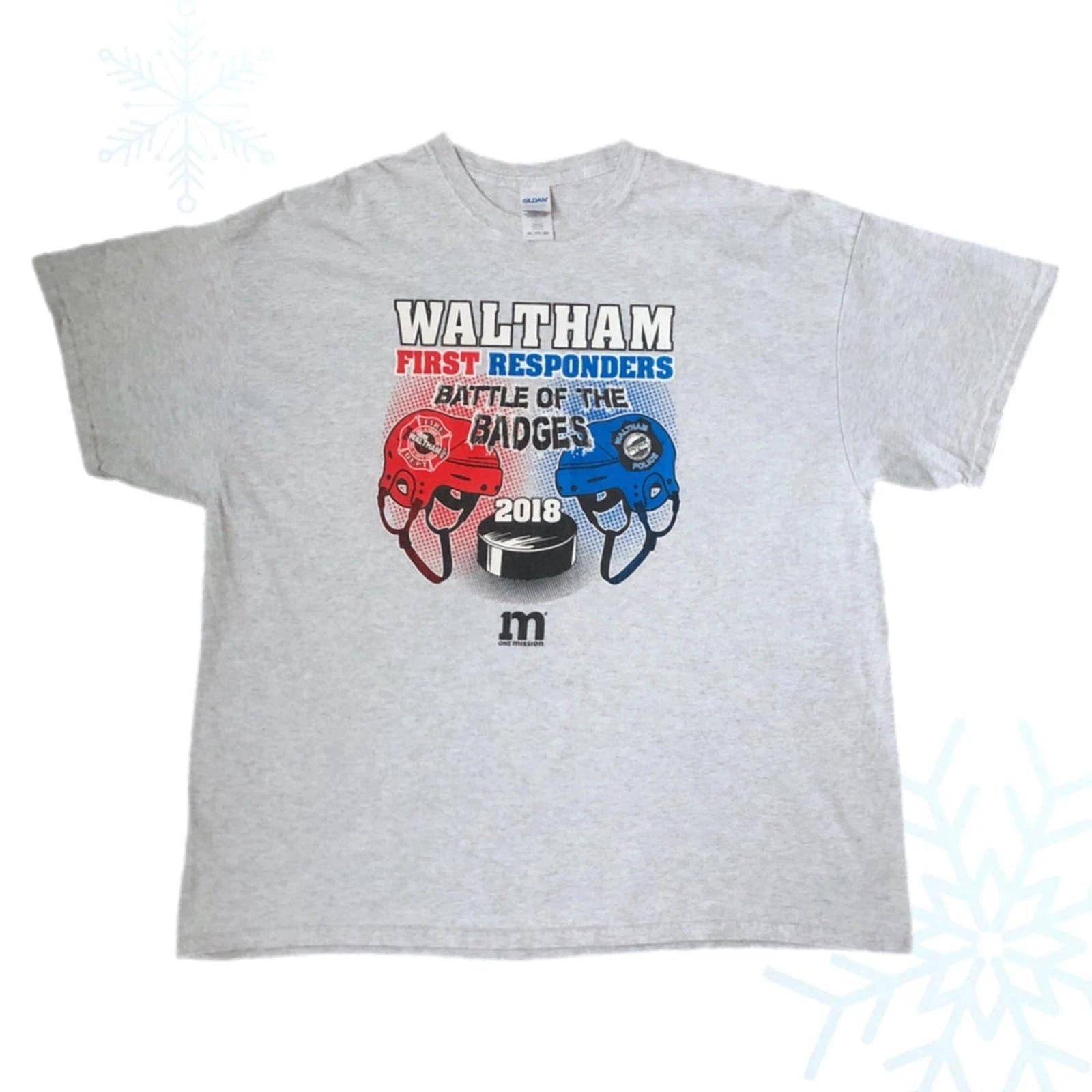 Battle of the Badges Hockey Waltham Massachusetts Police Firefighters T-Shirt 2XL