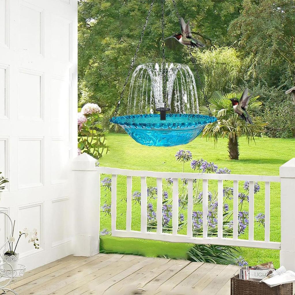 Bird Bath Solar Hangable Shower Bowl Solar Fountain for Bird Bath with Water Pump for Outdoor Patio Garden Backyard