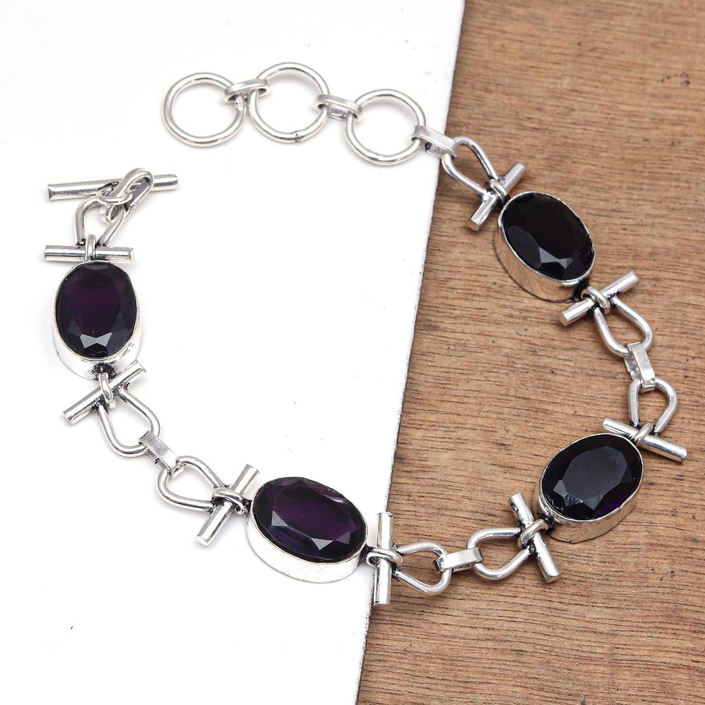 Black  Onyx Bracelet  Sterling Gemstone Cuff Handmade Vintage