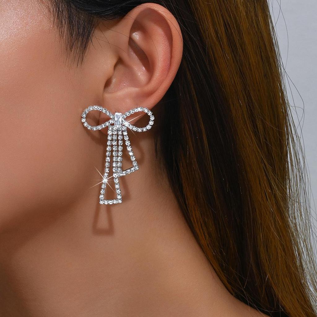 Korean Rhinestone Bow Earrings: Eco-friendly, Shiny, Versatile Fashion for Women