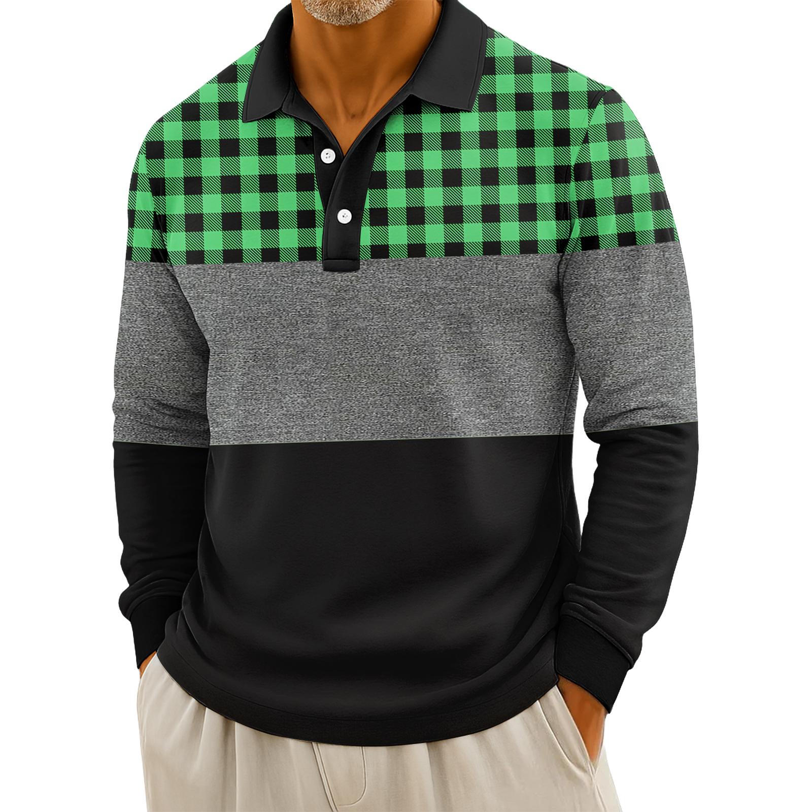 

Мужские повседневные топы с длинными рукавами на пуговицах с полосатым принтом XXXL зелёный