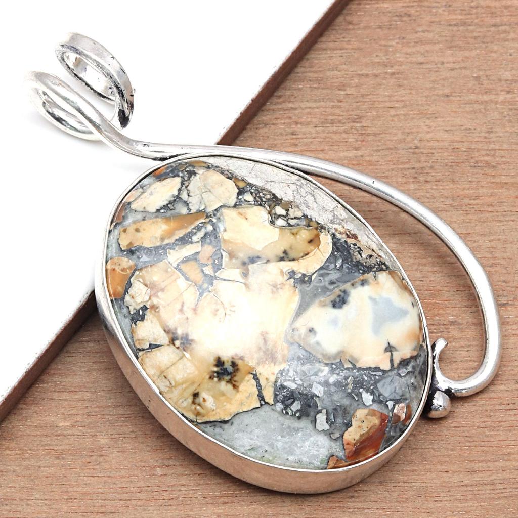 Pedra Preciosa Jaspe Malinga Pingente de Joalheria Prata Unissex Feminino Feito à Mão 2