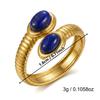 Vintage Natural Stone Stainless Steel Rings for Women Men Trendy Gold Plated Hollow Geometric Ring Finger Accessories Jewelry