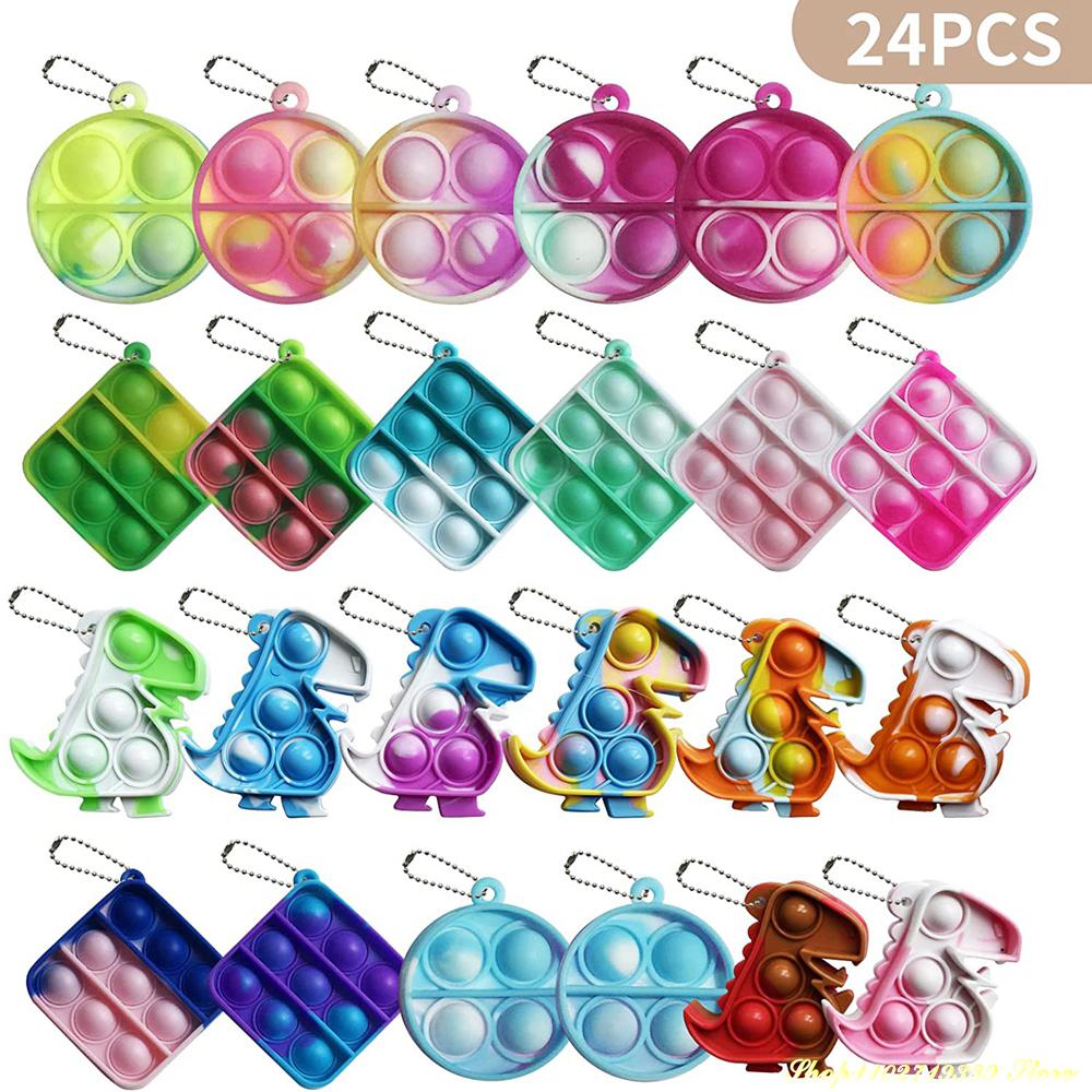 24 STUKS 3Shape Mini Pop Vingertop Speelgoed Feestartikelen Dinosaurus Speelgoed Pakket Sleutelhangers Angstverlichting Stress Bureau Kit Voor Kinderen Volwassene