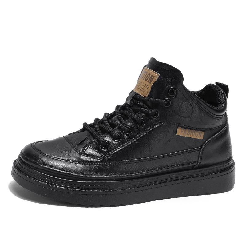 Herbst Herrenschuhe Neu Atmungsaktiv und Wasserdicht High-Top Kochschuhe Herren Trendige Vielseitige Schwarze Lederschuhe Lässige Martin Boots
