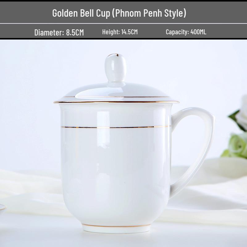 Gold Painted Jingdezhen Ceramic Cup with Lid - High Temp Bone China Tea Cup for Business Meetings and Home