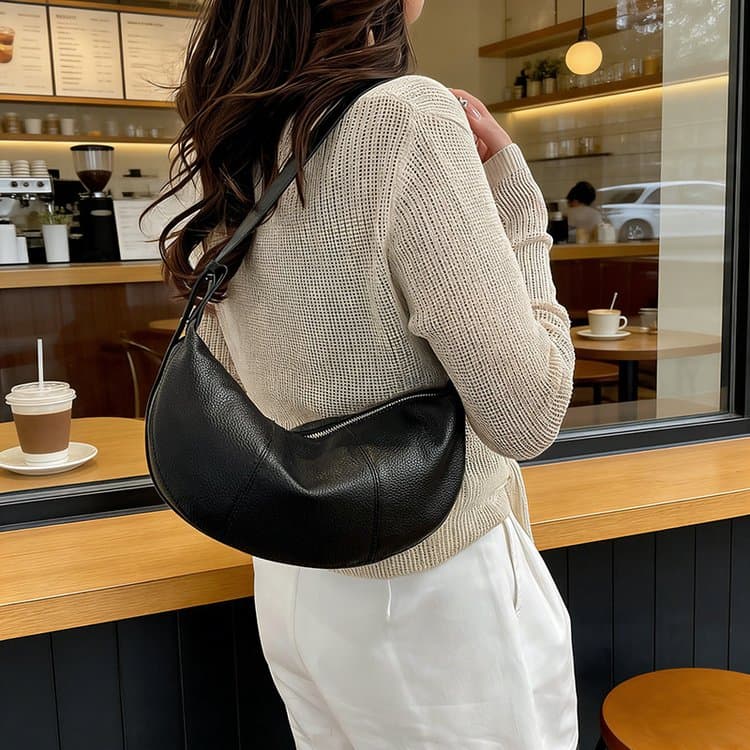 Lychee pattern soft leather crescent armpit bag shoulder women's bag