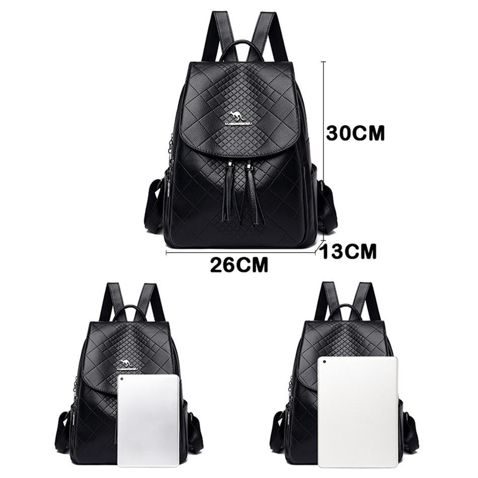 High Quality Leather Women's Backpack Purses with Tassel  Luxury Brand School Sac Lady Bookbag Teenage Girls Fashion Mochila