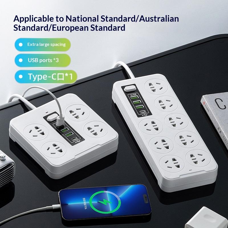 Universal Power Strip Socket Eu Us Au Plug With Usb Type-C Pd Surge Protector Power Cord Extension Sockets