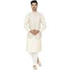 Manyavar Men's Silk Blend Other Kurta Pyjama with Waist Coat (JAST158_Cream_XL)