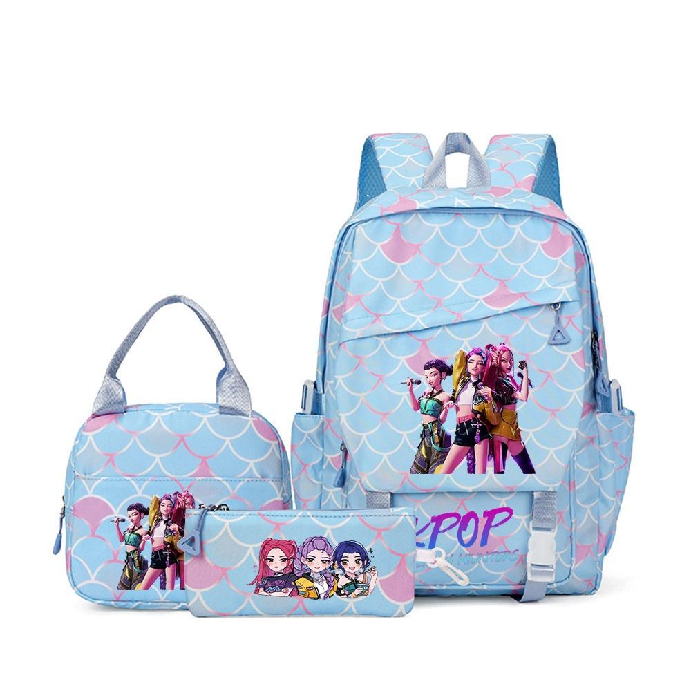 3 Piece School Backpack Set for Students Large Capacity Oxford Cloth Schoolbag with Shoulder Strap and Pencil Case